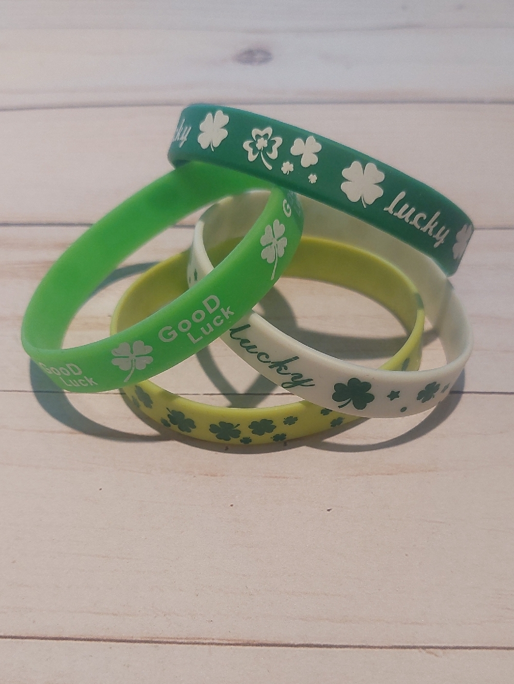 Lucky Shamrock Silicone Bracelets - Green & White Stack